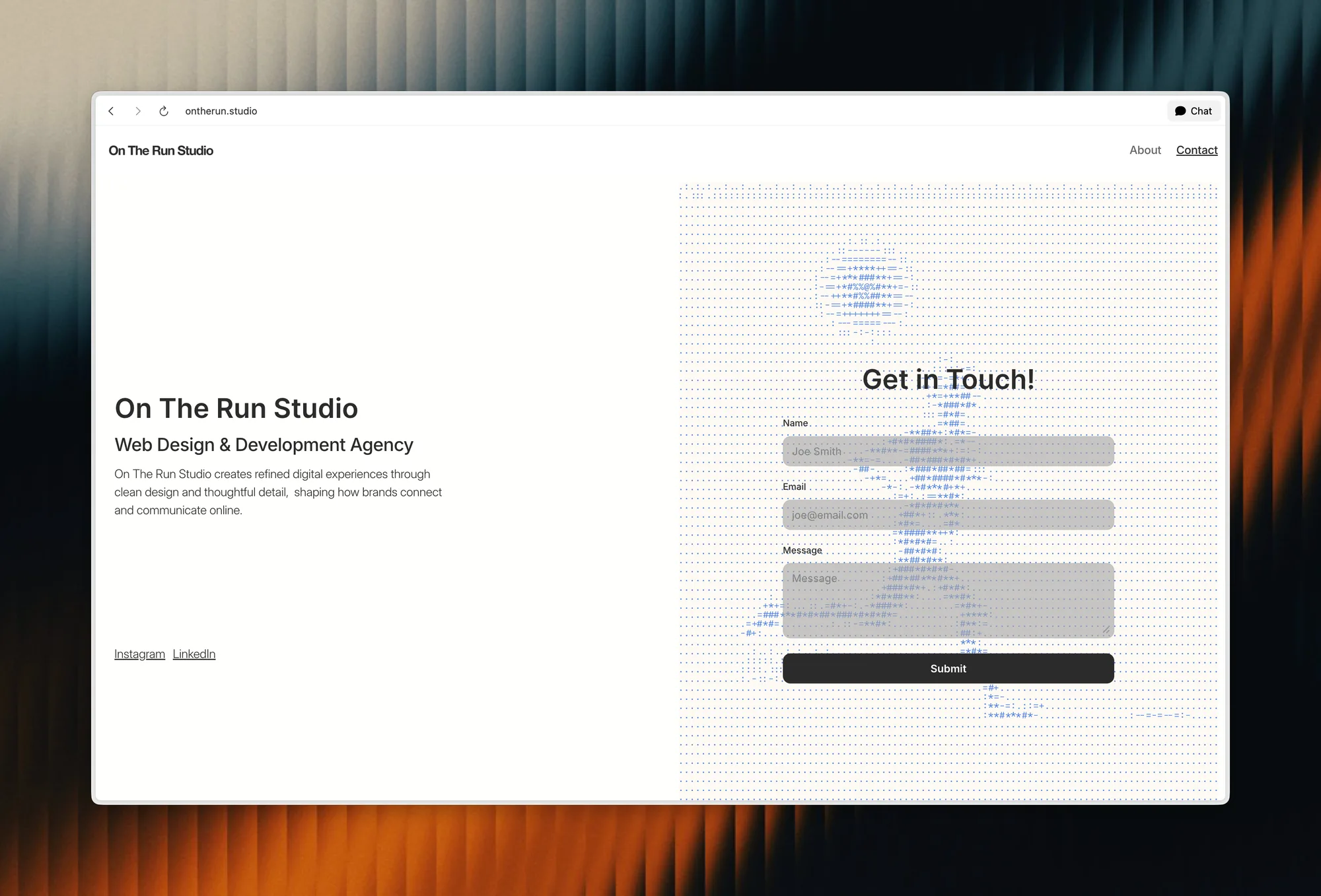 On The Run Studio website display