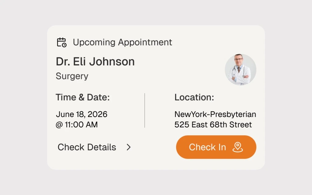 WCM Connect upcoming appointment card component