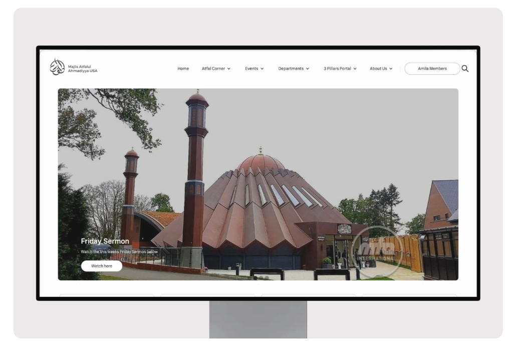Redesigned National Muslim Youth Association homepage with Friday Sermon hero
